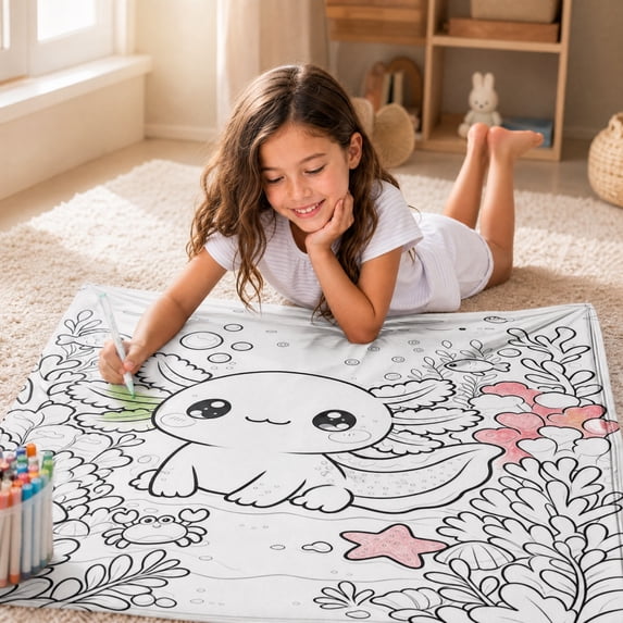 Linnome Coloring Blanket for Washable Polyester Throw - Reusable Large Coloring Mat Creative Art Activity - Fun Color-In Blanket for Teens Home Playroom Gift