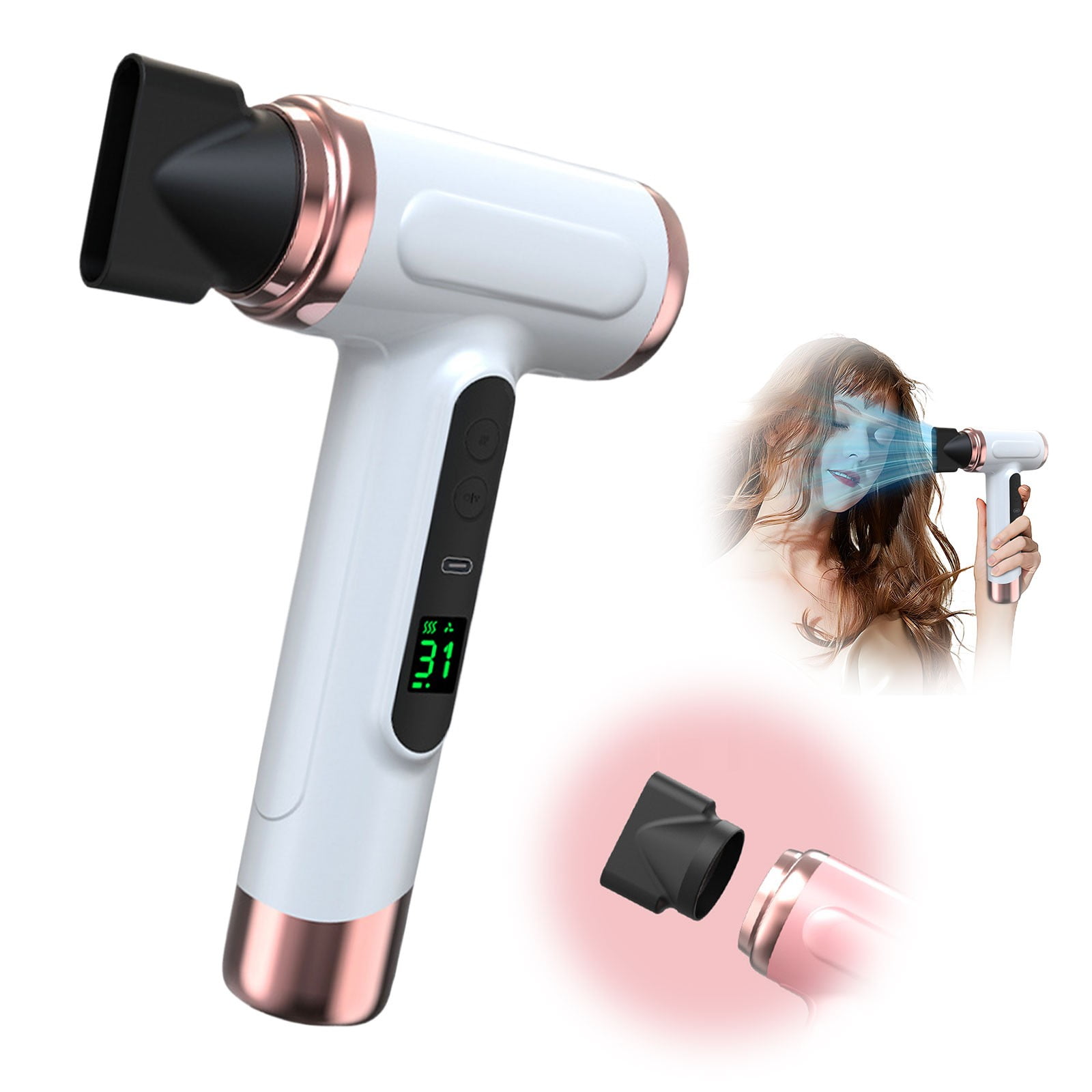 Linnome Cordless Hair Dryer,15000mAh Rechargeable Hair Dryer,3 Adjustable Cold Hot Wind,200W Battery Operated Hair Dryer for Travel Camping
