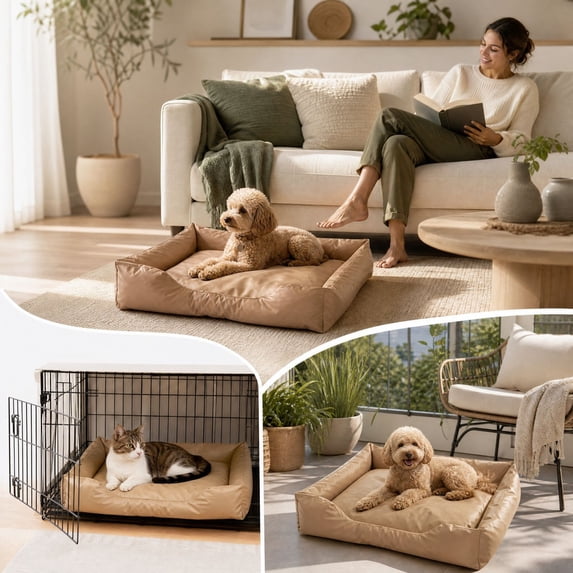 Linnome Cozy Oxford Cloth Pet Bed Water-Repellent Warm - All-Season Non-Stick Hair Cat Dog Bed with Grip Dots - Waterproof Fabric Pet Cushion for Indoor Small Cats Dogs
