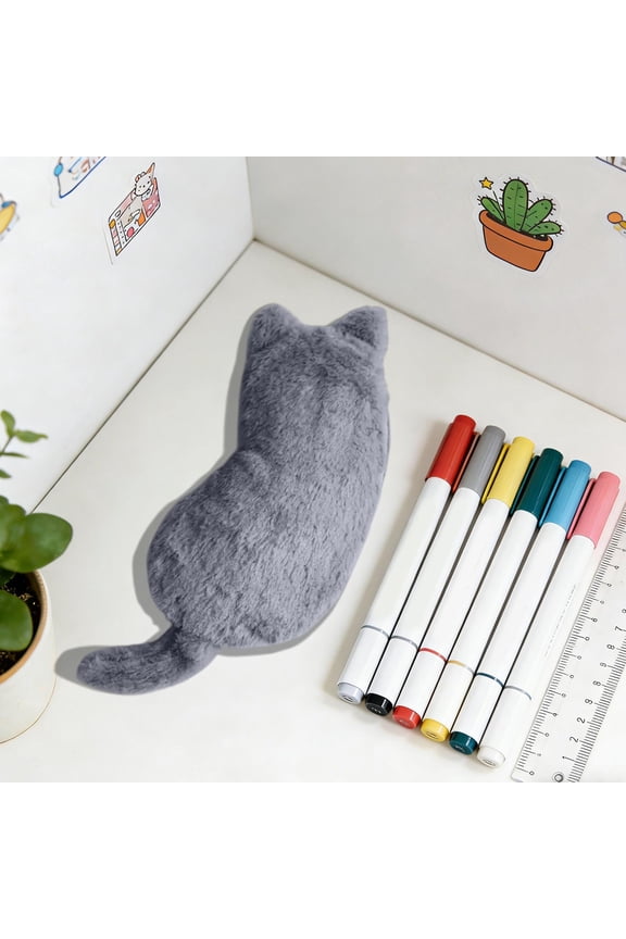 Cute Cats Zipper Coin Purse Plush Multifunctional Storage Pouch For Stationery Pencils And Makeup Brushes