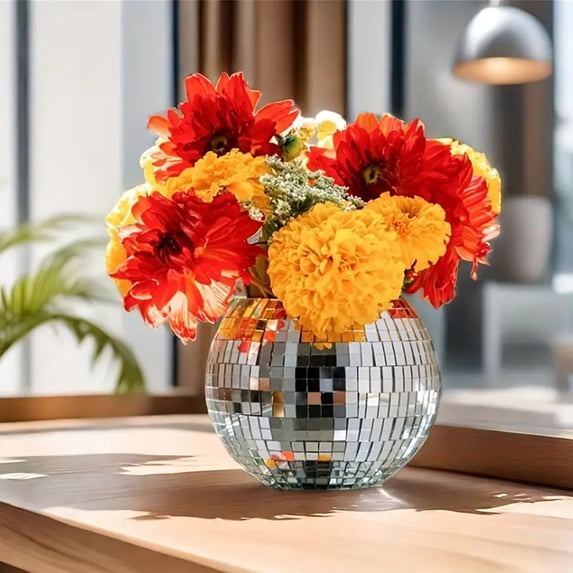 Linnome Disco Ball Design Flower Pot Glitter Reflective for Indoor Plants Home Decor Party Vibe Accent