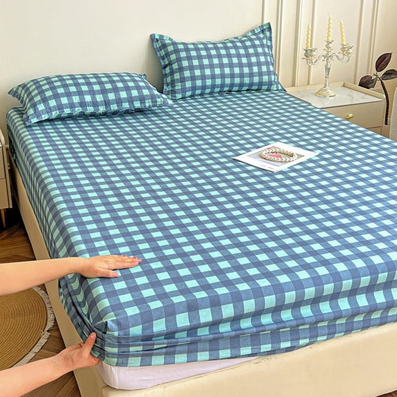 Linnome Double Bed Fitted Sheet Non Slip Elastic Deep Pocket Mattress Protector Soft Microfiber for Sleeping Naked 78.7x59in