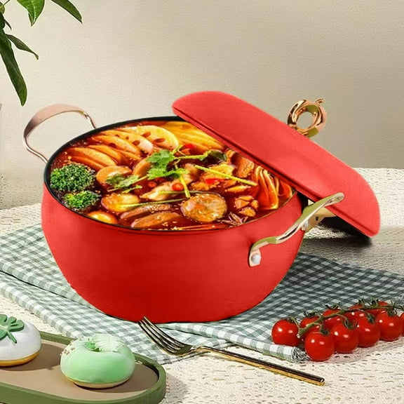 Linnome Double Handle Apple Shaped Iron Soup Pot Large Capacity Non Stick Even Heating Cooking Pot Universal Stove Compatible Easy Clean Stew Pot for Home Kitchen Daily Cooking