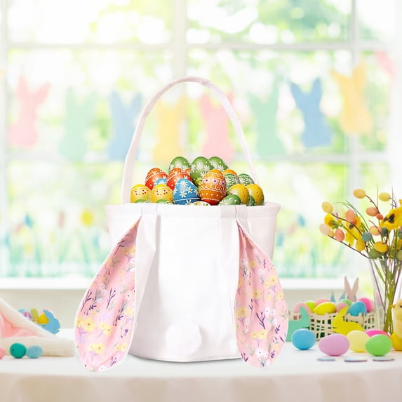 Linnome Easter Bunny Ear Gift Basket Decorative Storage Tote for Eggs and Festive Celebration Essentials