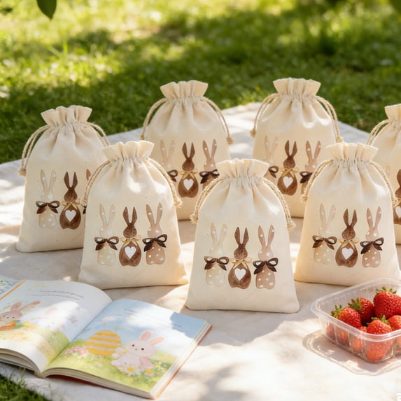 Linnome Easter Burlap Gift Bags Cloth Treat Sacks Reusable Storage Pouches Indoor Home Party Favor Holders for Easter Gifting & Decoration