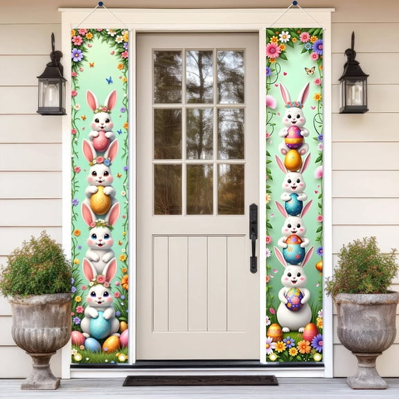 Linnome Easter Couplet Hanging Banner 11.8x70.9Inch Fabric Wall Decor Scroll for Front Door Porch Home Easter Spring Holiday Accent