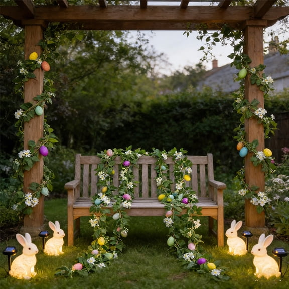 Linnome Easter Eggs Vines Door Decorations with Spring Branches Leaves Colorful Floral Decor for Apartment Balcony Indoor Outdoor Patio Porch