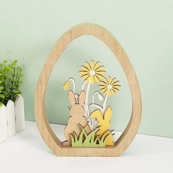 Linnome Easter Holiday Wooden Animal Figurine Set Hand Carved Decoration for Tabletop Mantle Spring Festival Display