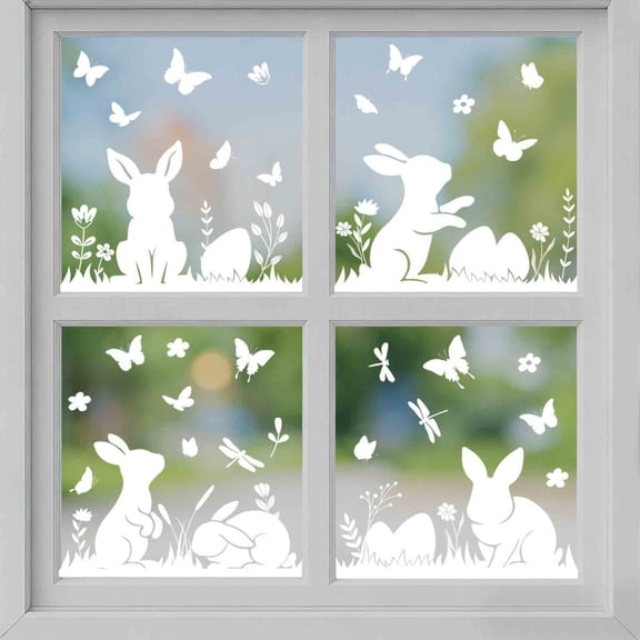 Linnome Easter Jumping Themed Window Sticker Full Sheet Divided Into 4 Pieces Home Glass Decor
