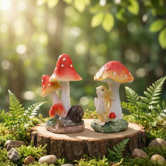Linnome Easter Mushroom Themed Figurine Decor Spring Decor Home Tabletop Garden Decor Ornament