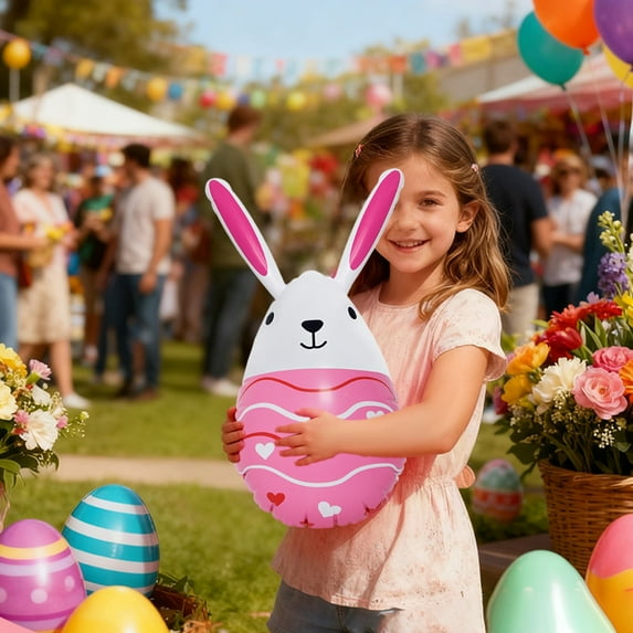 Linnome Easter Rabbit Balloons PVC Inflatable Egg Decorations Festive Accents for Spring Celebrations and Home Parties