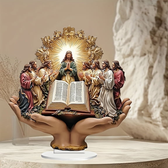 Linnome Easter Religious Figurine Palm Size Scripture Table Decor Home Table Desktop Mantel Spiritual Ambiance Sturdy Decorative Accent