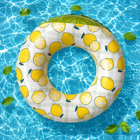 Linnome Extra Thick Anti-Roll Inflatable Swim Ring, Leak-Proof Tear-Resistant Summer Pool Float, Watermelon Lemon Print Water Accessory for Beach Lake Swimming Outdoor