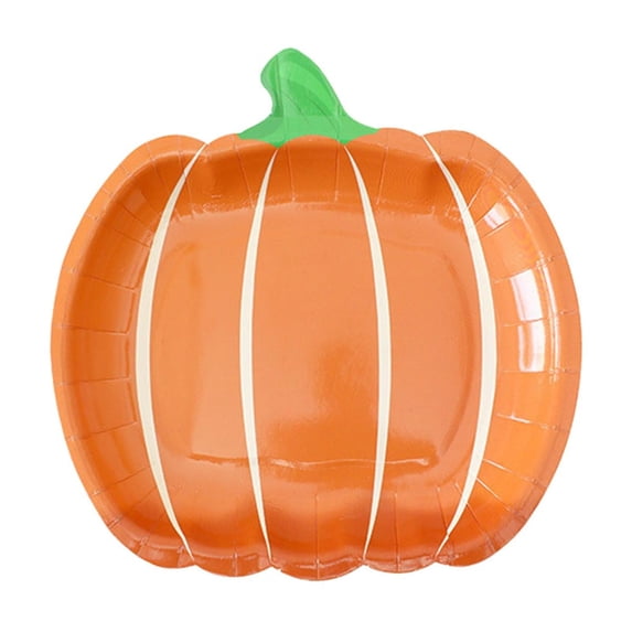 Linnome Fall Pumpkin 10-Pack Paper Cups and 10-Pack Paper Plates Halloween Disposable Party Tableware for Festival Party