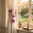 thumbnail image 1 of Linnome Faux Flower Jute Rope Curtain Tieback Handmade Bendable Fabric Flower Drape Holdback No Drill Decor for Living Room and Bedroom Boho Farmhouse Style 15.75x3.15in, 1 of 6