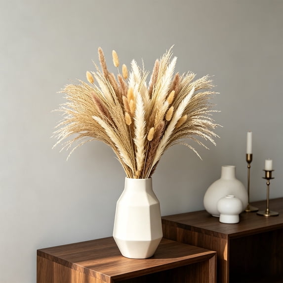 Linnome Faux Pampas Grass Decor 15-17 Inch Dried Bunny Tails for Wedding Boho Table Vase Centerpiece Home