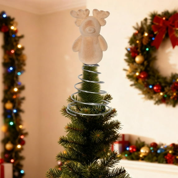 Linnome Festive Deer Shape Tree Topper, Christmas Ornament for Tree Top Holiday Decor Arrangemen