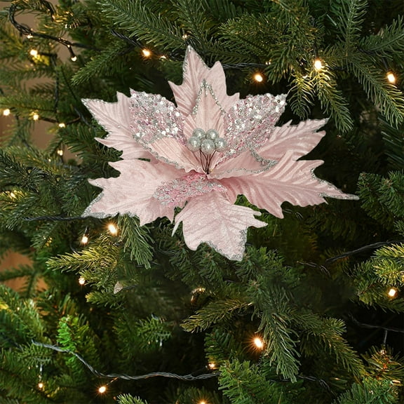 Linnome Festive Fabric Flower Decoration - Realistic Cloth Simulation Bloom for Christmas Tree and Holiday Events