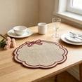 thumbnail image 1 of Linnome Flower Shaped Embroidered Linen Placemats, Bow Decor Heat Resistant Table Mats, Washable Stitched Insulation Plate Mats for Dining Table, Coffee Table Decor, 1 of 6