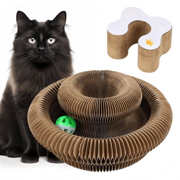 Linnome Foldable Accordion Cat Scratch Board for Home Use Interactive Toy with Ball Scratching Accessory Needs