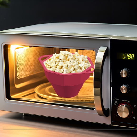 Linnome Food Grade Silicone Popcorn Bowl Foldable High Temperature Resistant Microwave Safe Popcorn Bucket with Double Handle Lid Easy Clean Hanging Storage Snack Container Popcorn bucket