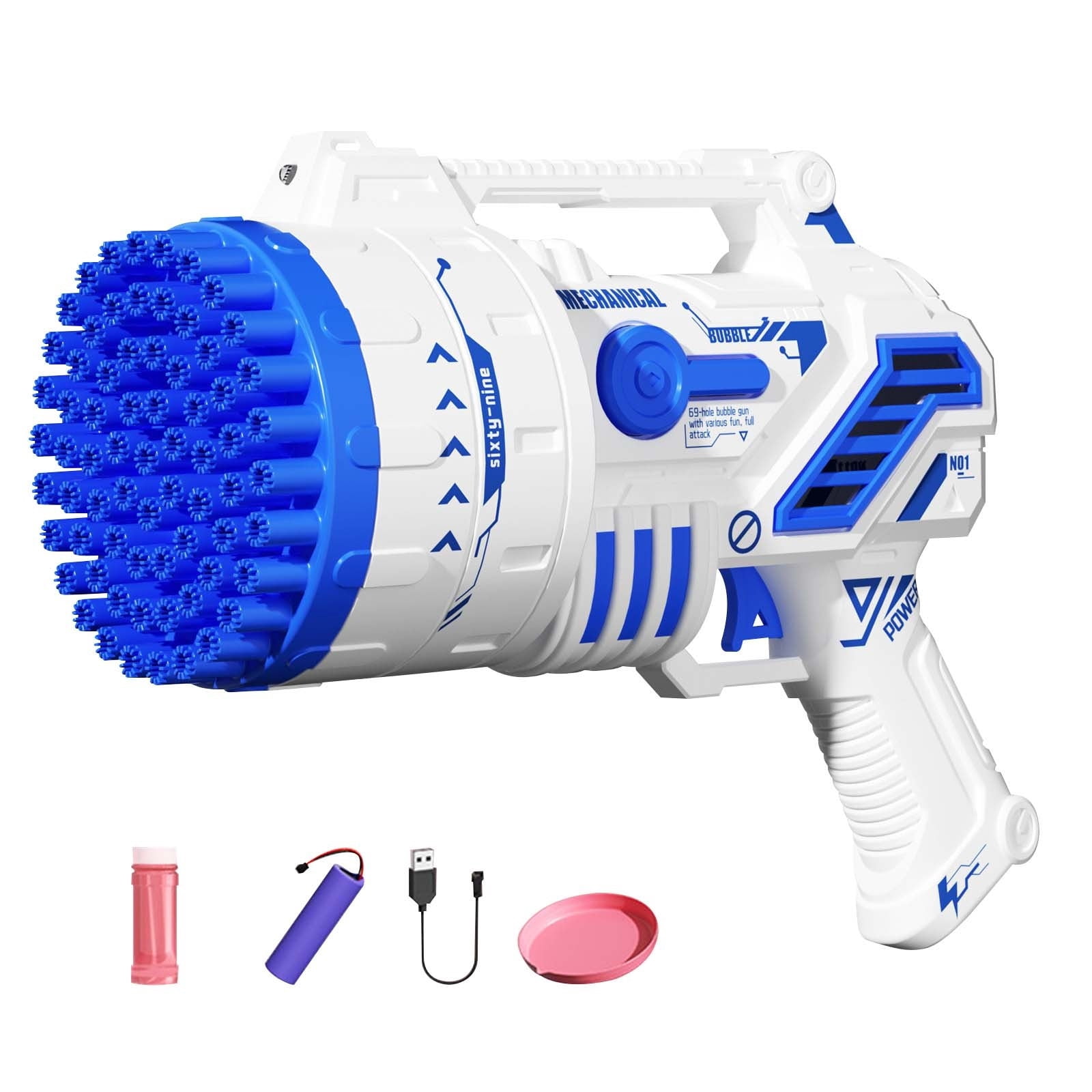 Linnome Fully Automatic Bubble Blower 69 Hole Handheld with Continuous Bubbles for Outdoor Party Activities B