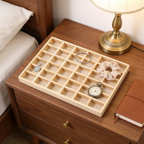 Linnome Gems and Necklace Organizer Tray with Compartments for Rings Earrings Bracelets Dresser Top Storage Decorative Display Box Vanity Accessory