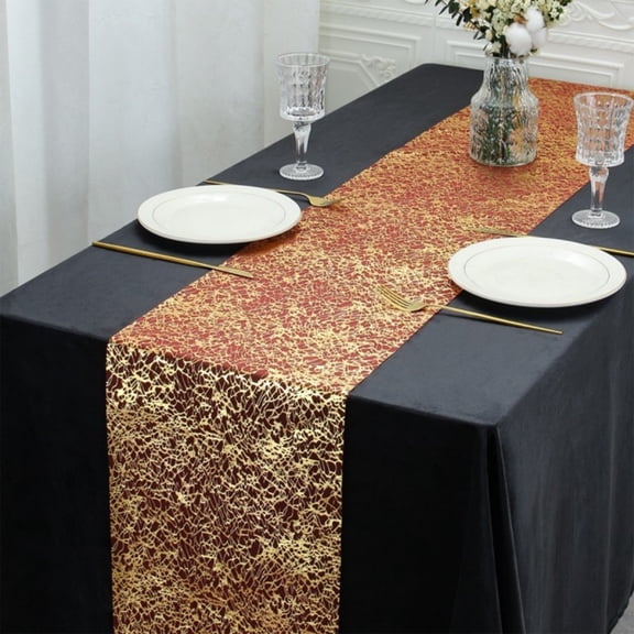Linnome Gold Foil Table Runner 108x11 Inches Polyester Fabric Rectangle Dining Decor for Holiday Party Formal Dinner Setting
