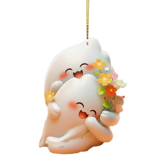 Linnome Halloween Bathroom Decor, Halloween Imp Flat Acrylic Flower Ghost Car Interior Decorative Pendant