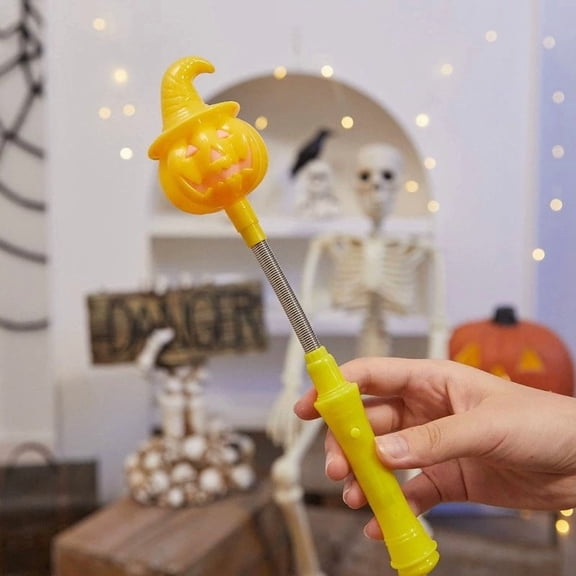 Linnome Halloween LED Pumpkin Lantern Glowing Hand Crank Stick, Light Up Jack-O-Lantern Wand for Teens Party Favors, Spooky Night Atmosphere Decor Props for Bar and Carnival Celebrations