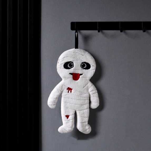 Linnome Halloween Mummy Hand Towel Coral Fleece Absorbent Hanging Cleaning Cloth for Kitchen Bathroom Wall Holiday Decor Rag 12.2x9.8x1.2in White Soft Towel