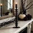 thumbnail image 1 of Linnome Halloween Themed Black Glass Candlestick, Elegant Gothic Taper Candle Holder for Table Centerpiece Decor, Spooky Party Ornament and Haunted House Holiday Decoration Gift, 1 of 6