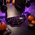 thumbnail image 1 of Linnome Halloween Web Floor Mat, Dirt Absorbent Crystal Velvet Bathroom Rug, Non-Slip Indoor Entrance Decoration Door Mat for Home Kitchen Bedroom-Purple and Orange Spooky Spiderweb Decor, 1 of 6