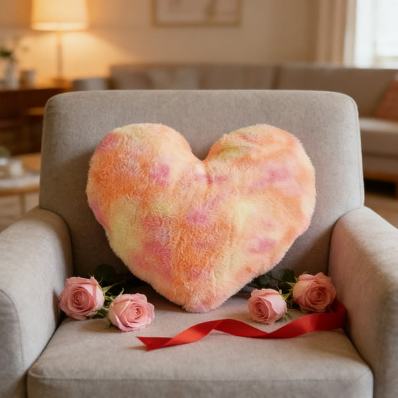 Linnome Heart Shaped Tie Dye Plush Pillow Soft Texture for Valentine's Day Sofa Bedroom Home Decor Comfortable Decorative Cushion