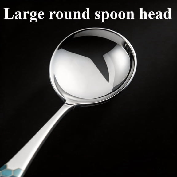 Linnome Heavens Blue Hexagonal Spoon Made of Stainless Steel, Mirror Polished Dessert Spoon 6.22in