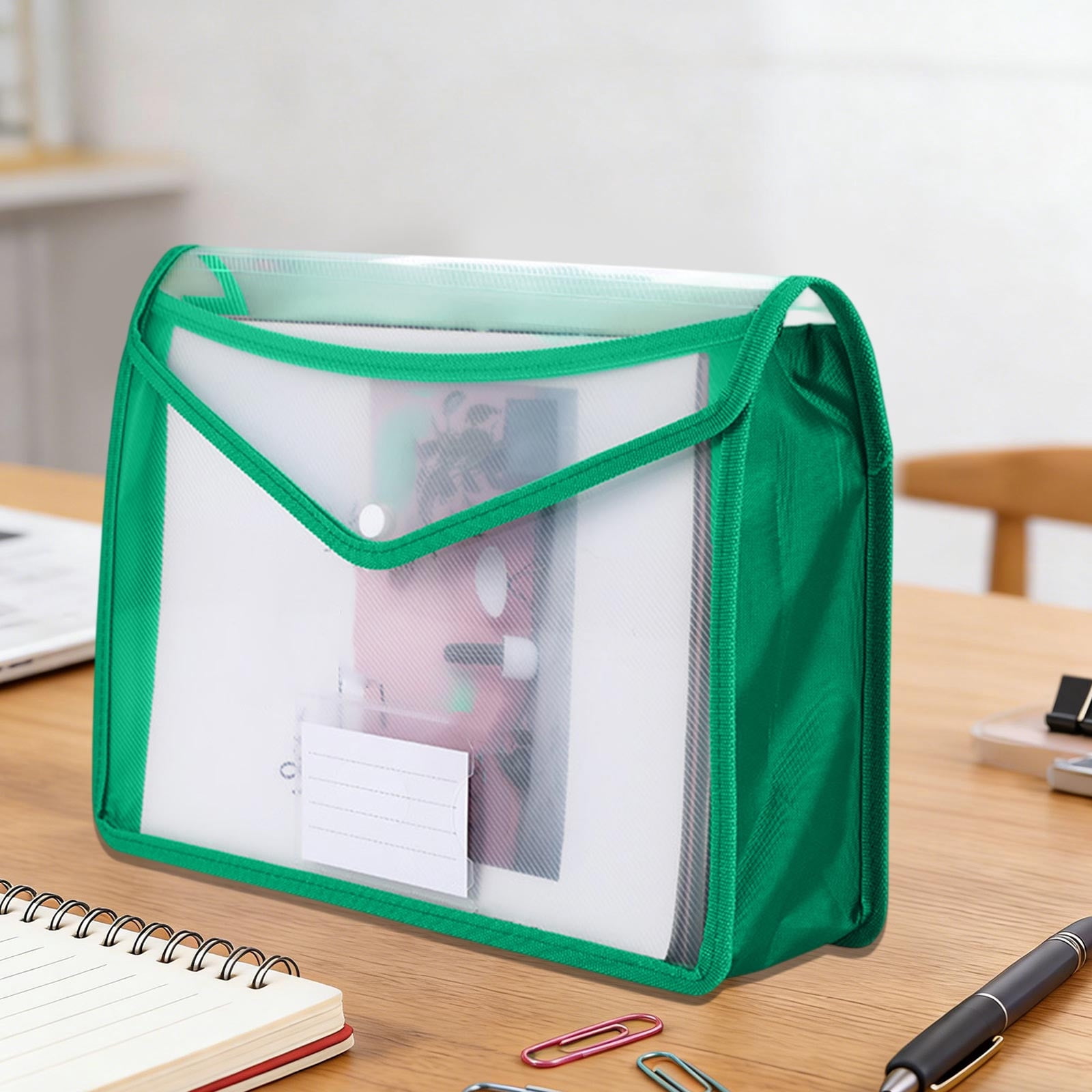 File Pouch C Linnome Heavy Duty Clear A4 Size Document Folder File Pouch with Button ...