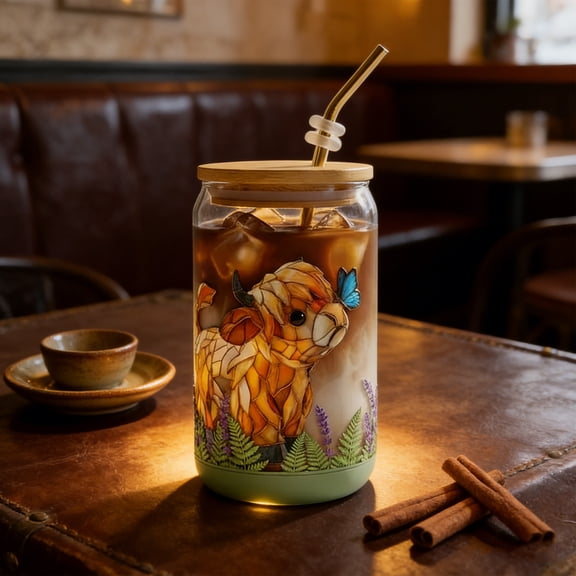 Linnome Highland Cow Clear Glass Tumbler Durable Insulated Cup 16 oz Heat Resistant Easy Clean Farmhouse Themed Drinkware Gift Boxed