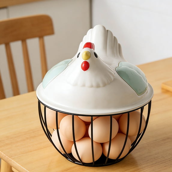 Linnome Household Kitchen Egg Basket Vegetable Fruit Storage Basket Metal Wire Organizer for Countertop Pantry Decorative Rustic Farmhouse Style