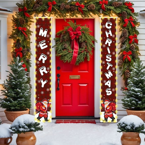 Linnome Illuminated Style Christmas Door Curtain, Festive Entryway Decoration for Holiday Parties and Home Display