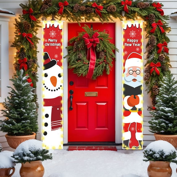 Linnome Illuminated Style Christmas Door Curtain, Festive Entryway Decoration for Holiday Parties and Home Display