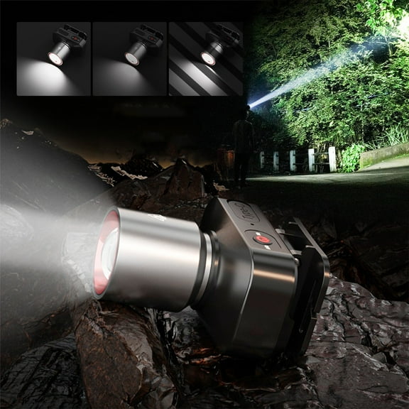 Linnome Induction Headlights with Side Lights Telescopic Range Outdoor Fishing Light Multifunctional Charging Head Mounted Flashlight