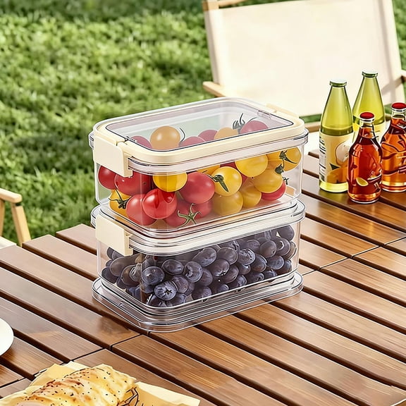 Linnome Insulated Leakproof Cooler Container with Handle Stackable Refrigerator Organizer Bins with Ice Pack for Outdoor Camping Travel A