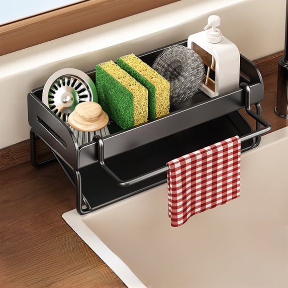 Linnome Kitchen Sink Sponge Holder and Storage Rack Drainage for Soap ...