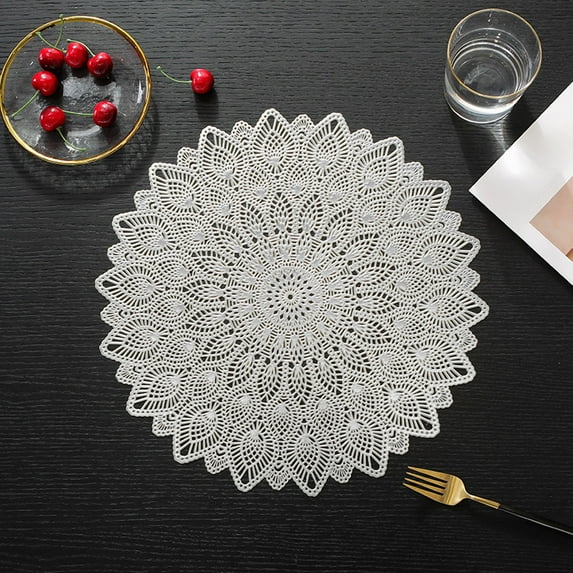 Linnome Lace Pattern PVC Placemat Set Waterproof Heat Resistant Easy Clean Table Protection for Dining Table Decor