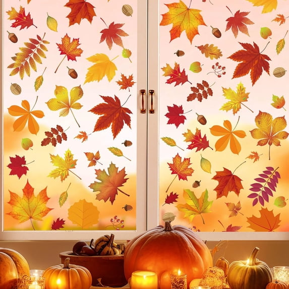 Linnome Maple Leaf Patterned Window Film 6 Pcs Privacy Sun Shielding Electrostatic Glass Sticker for Home Window Decor 7.8x11.8in