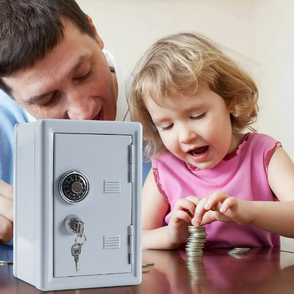 Linnome Metal Money Safe with Key and Lock Mini Password Cash Savings Box for Home Adult Personal Storage Needs