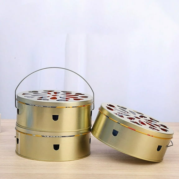 Linnome Mosquito Coil Holder Portable Incense Coil Holder Round Fireproof Metal Hanging Incense Burner with Handle for Home Indoor Outdoor Patio Camping Hiking