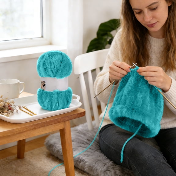 Linnome New Color Faux Mink Fur Yarn Ball 65 Yards Soft Chunky Knitting Crochet Material for Scarves Hats Crafts