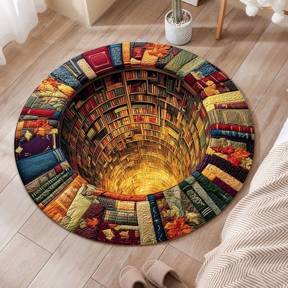 Linnome Optical T-Rex Round Rug Crystal Velvet Non Slip Floor Mat For Bedroom Library Study And Home