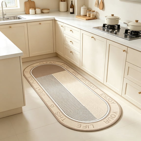 Linnome Oval Long Bedroom Runner Rug All Season Anti Slip Absorbent Foot Mat Cold Insulation Bedside Carpet Multi Pastel Neutral Shades